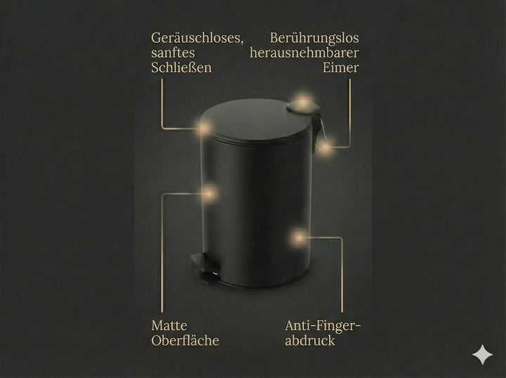 Spirella Kosmetikeimer 3L Schwarz Edelstahl mit Absenkautomatik, Anti-Fingerabdruck, Softclose, gros