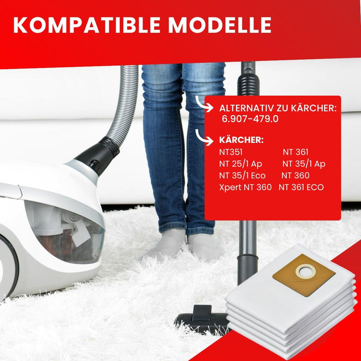 Invest - Staubsaugerbeutel, Beutel kompatibel mit Kärcher: NT351, NT 361, NT 25/1 Ap, NT 35/1 Ap, NT