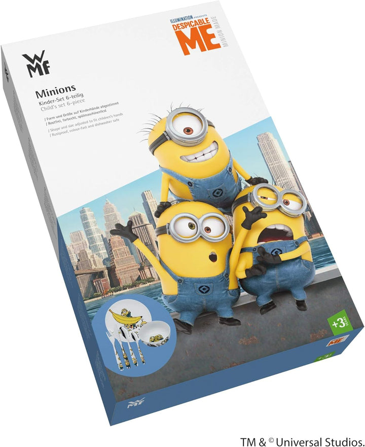 WMF Minions Kinder Geschirrset 6-teilig, Kindergeschirr mit Kinderbesteck Edelstahl, ab 3 Jahre, Cro