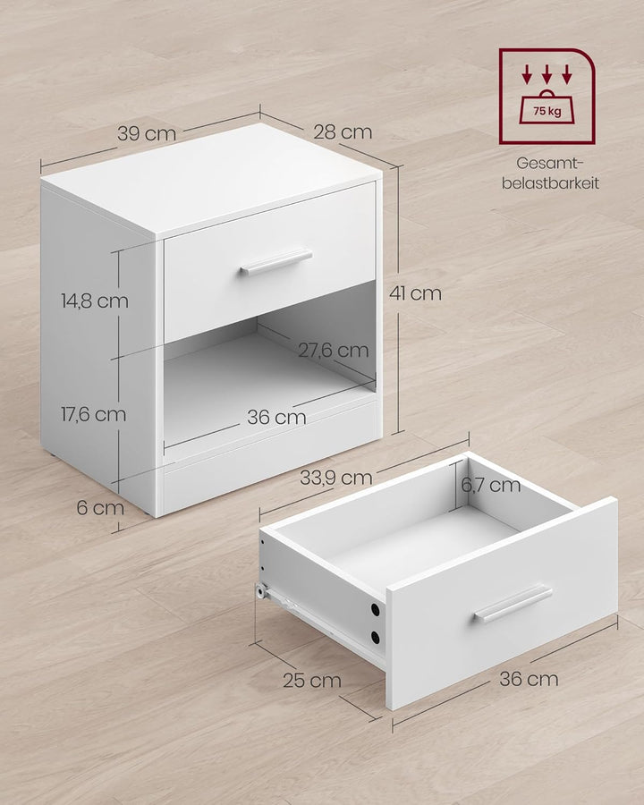 VASAGLE Nachttisch, 2er Set, Beistelltisch, mit Schublade, Griff, offenes Fach, Couchtisch, für Schl