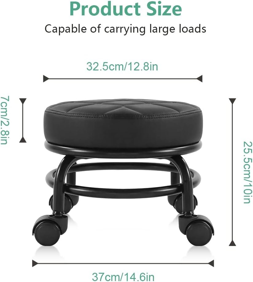 FURWOO Rollsitz PU-Leder Niedriger runder Rollhocker Bodenhocker mit Universal-Rollen für Home Fitne