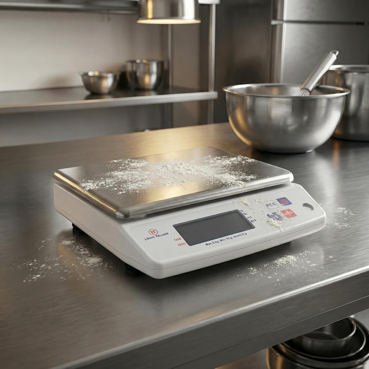 LOUIS TELLIER, Professionelle Elektronische Waage, 5 kg, IP53, Genauigkeit 0,5 g, Abnehmbare Waagsch