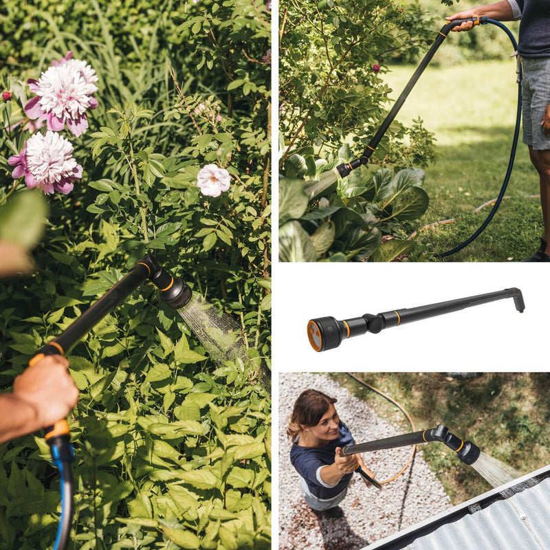 Fiskars Giessstab mit 3 Funktionen, Schwenkbarer SoftGrip Düsenkopf, Durchflusskontrolle, Universalg