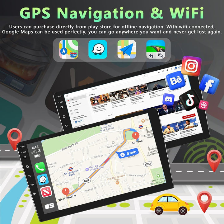 2GB+64GB 2 Din Carplay Autoradio mit Kabellosem Android Auto, 10.1 Zoll Android Touchscreen Bluetoot
