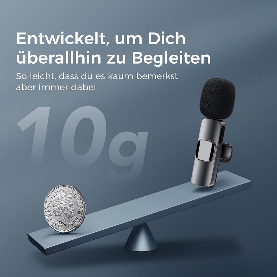YRF Kabelloses Lavalier Mikrofon für iPhone, Mikrofon handy, mini Mikrofon, USB C/Lightning Mikrofon
