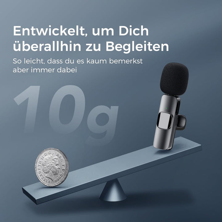 YRF Kabelloses Lavalier Mikrofon für iPhone, Mikrofon handy, mini Mikrofon, USB C/Lightning Mikrofon
