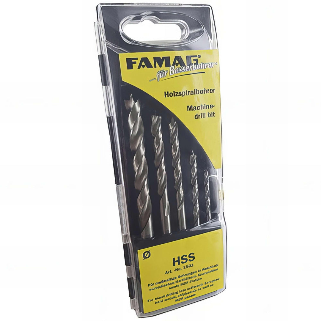 FAMAG Holzspiralbohrersatz 5-teilig D=3,4,5,6,8mm in Kassette Satz 5-tlg. D=3,4,5,6,8mm, Satz 5-tlg.