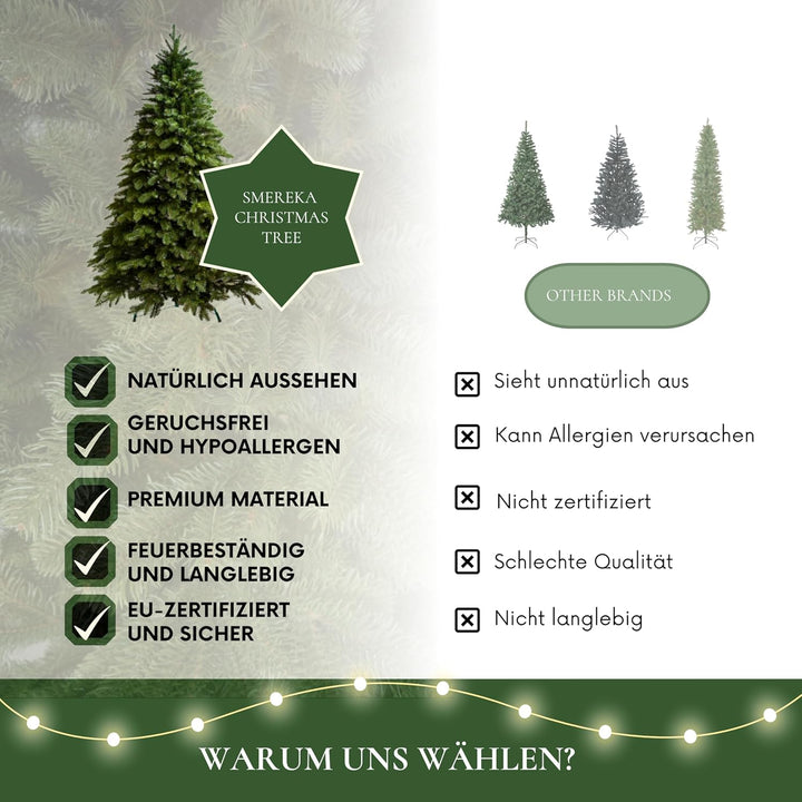 SMEREKA® Künstlicher Weihnachtsbaum 180 cm - Naturgetreue Spritzguss 100% Elemente, Made in EU - Tan