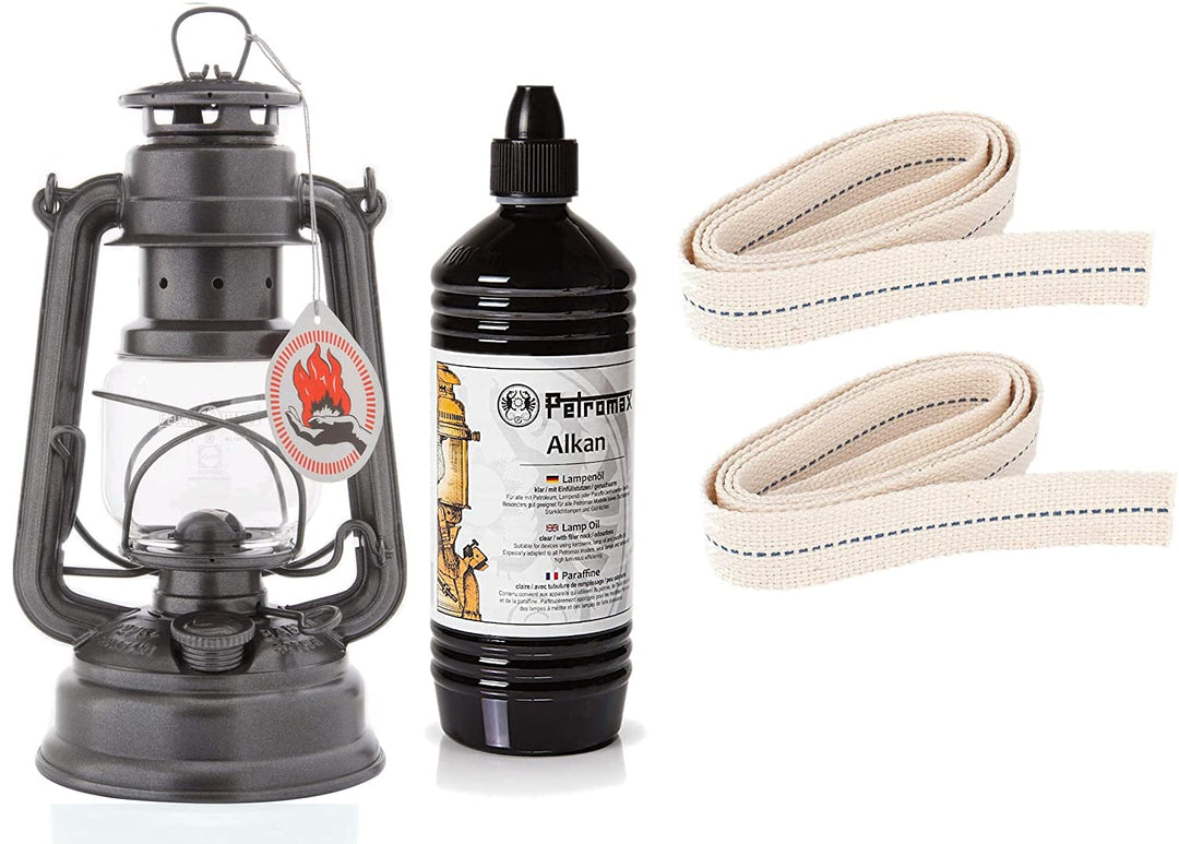 Feuerhand Starter-Set Sturmlaterne Baby Special 276 Set mit 1 Liter Alkan und 2 Ersatz-Dochten (Spar