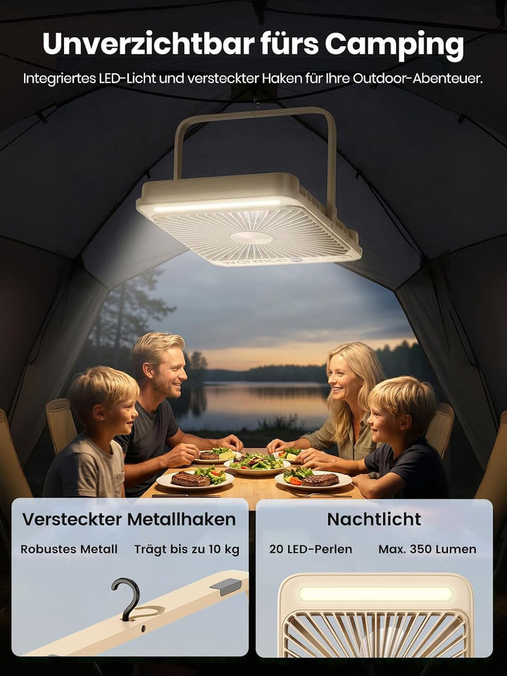 Warmco D4 Max Camping Ventilator 20000mAh, 45W Schnellladen, 2,5H Volladung, Ultraflach Akku Ventila