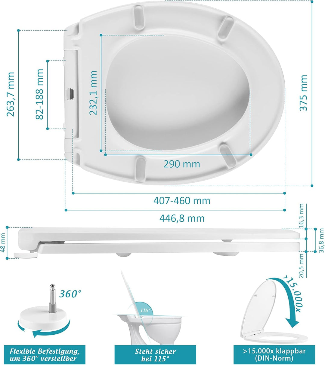 WC Sitz mit Absenkautomatik, Oval Toilettendeckel Abnehmbar Einfache Montage und Sauber, Universelle