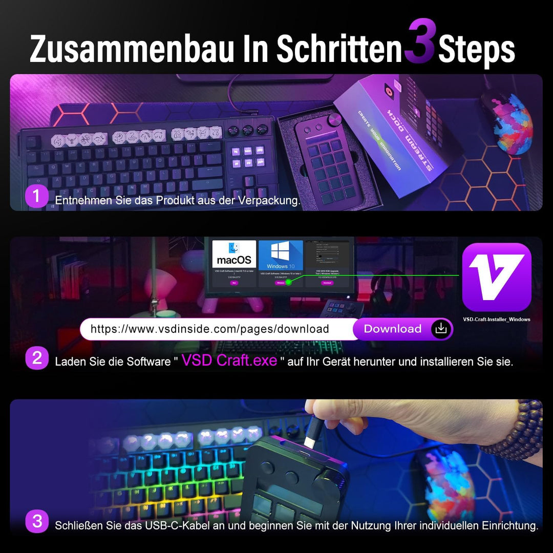 Treaslin N1 3-in-1 Stream Controller Deck,Profi Macro Keypad mit 15 animierten LCD-Tasten,Regler&Dis