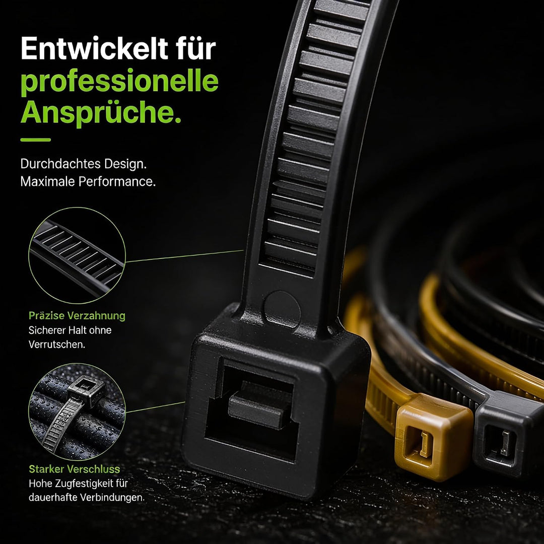 BeBo Kabelbinder Schwarz UV-beständig 12.6 x 380 mm I 100 Stück I Extra Breit & Lang für den Innen &