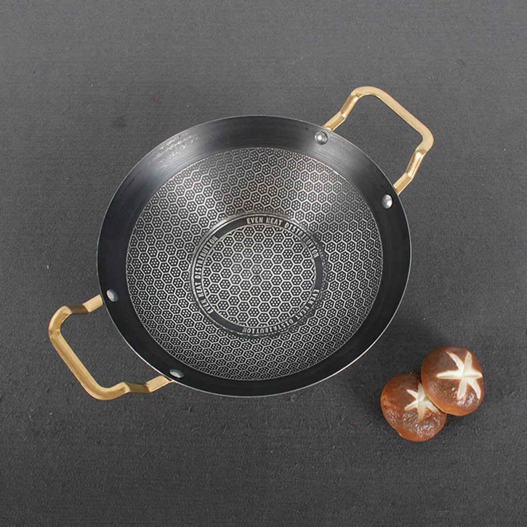 SEWACC Kleine Edelstahl Wok Pfanne 24cm mit Hitzeschutzgriffen und Wabenstruktur für Elektro und Gas