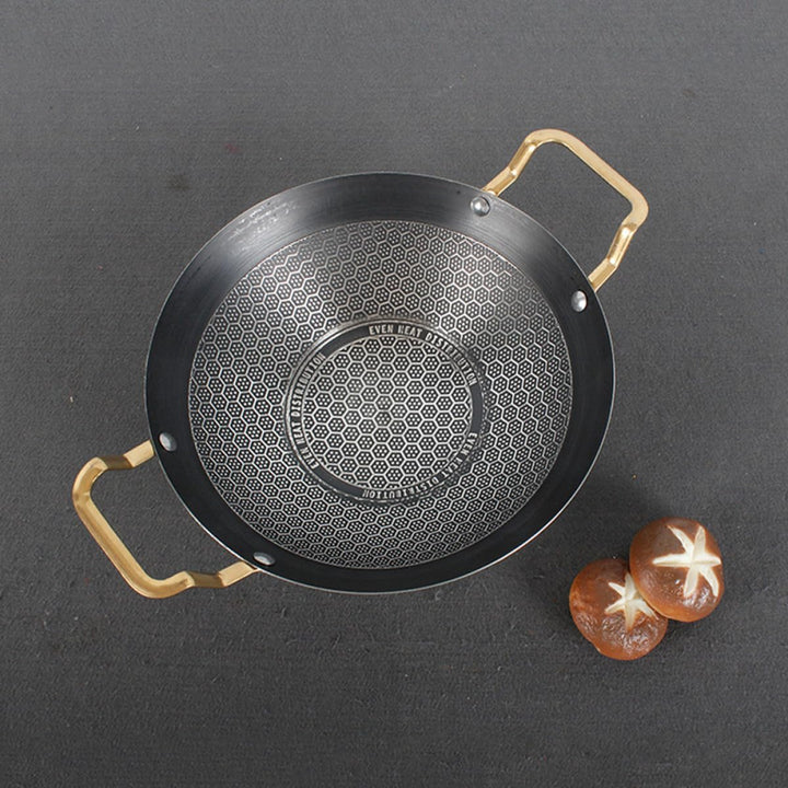 SEWACC Kleine Edelstahl Wok Pfanne 24cm mit Hitzeschutzgriffen und Wabenstruktur für Elektro und Gas