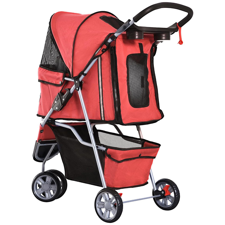 PawHut Hundewagen Hundebuggy Buggy Hunde Katzen Pet Stroller Hunde Buggy Rot Rot 75L x 45B x 97H cm,