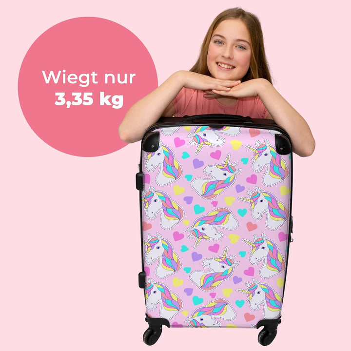 NoBoringSuitcases.com® Reisekoffer Kinder Mädchen Koffer Leicht Reisetrolley mit Rollen Gepäck Pink