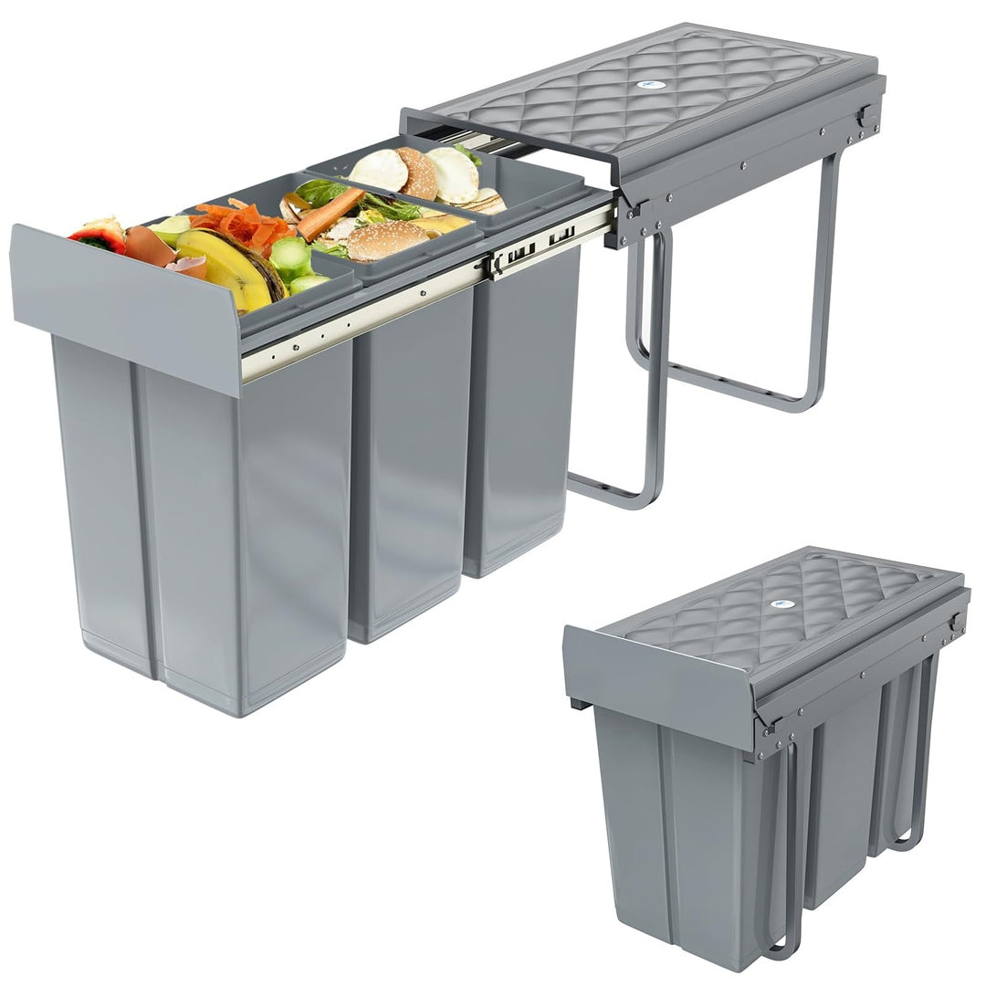 UISEBRT 3x10L Mülleimer Küche Unterschrank,Ausziehbar Mülltrennsystem mit Rutsche Kunststsoff,Einbau