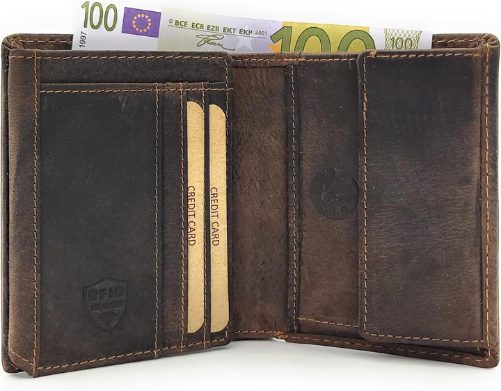Jockey Club echt Leder Geldbörse Portemonnaie Geldbeutel mit RFID NFC Schutz Vintage (Dunkelbraun),