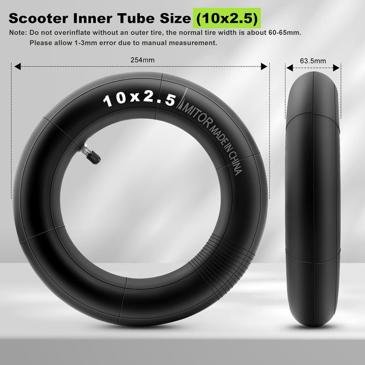 E Scooter Schlauch 10x2.50 mit Reifenmontierhebel, Haltbarem 60/70-6.5 Schlauch Verdickter für Nineb