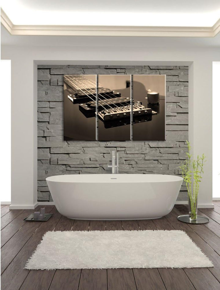 Pixxprint Black E-Guitar als Leinwandbild/Grösse: 3 Teilig (120x80) cm/Wandbild/Kunstdruck/fertig be