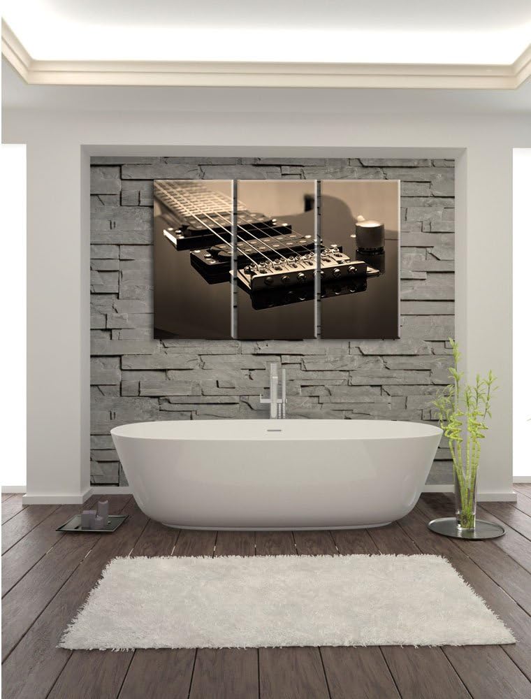 Pixxprint Black E-Guitar als Leinwandbild/Grösse: 3 Teilig (120x80) cm/Wandbild/Kunstdruck/fertig be