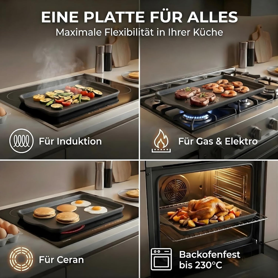 Lieblingspfanne Teppanyaki Grillplatte XXL 43x28 cm - mit Seitengriffen - glatte antihaftbeschichtet