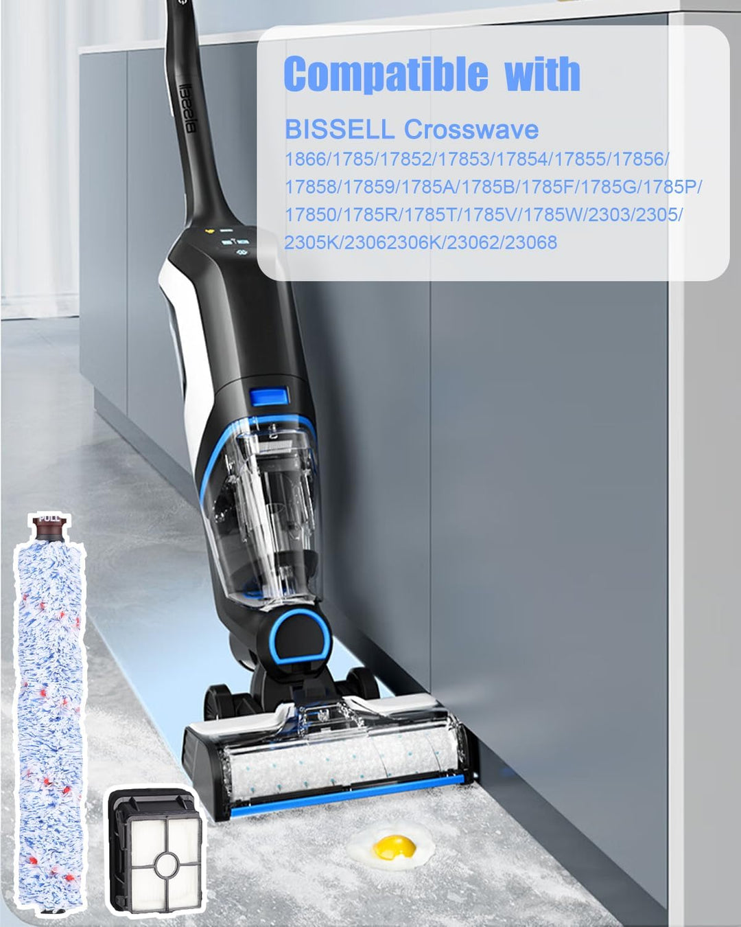 Zubehör für Bissell Crosswave 3-In-1,1 Haustier-Rollbürste + 1 Bodenbürste + 1 Teppichbürste + 1 Meh