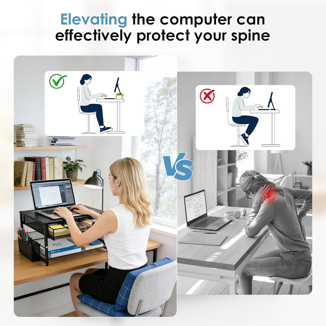Monitorständer, Schreibtisch Organizer aus Metall mit Schublade &amp; 2 Stifthaltern, ergonomische Monit
