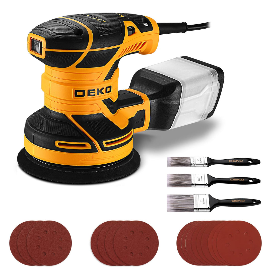 Exzenterschleifer 125mm mit Absaug 300W: DEKOPRO Schleifmaschine für Holz mit 16 Schleifpapieren,3*