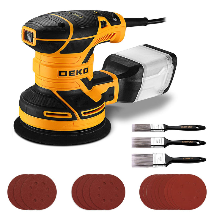 Exzenterschleifer 125mm mit Absaug 300W: DEKOPRO Schleifmaschine für Holz mit 16 Schleifpapieren,3*