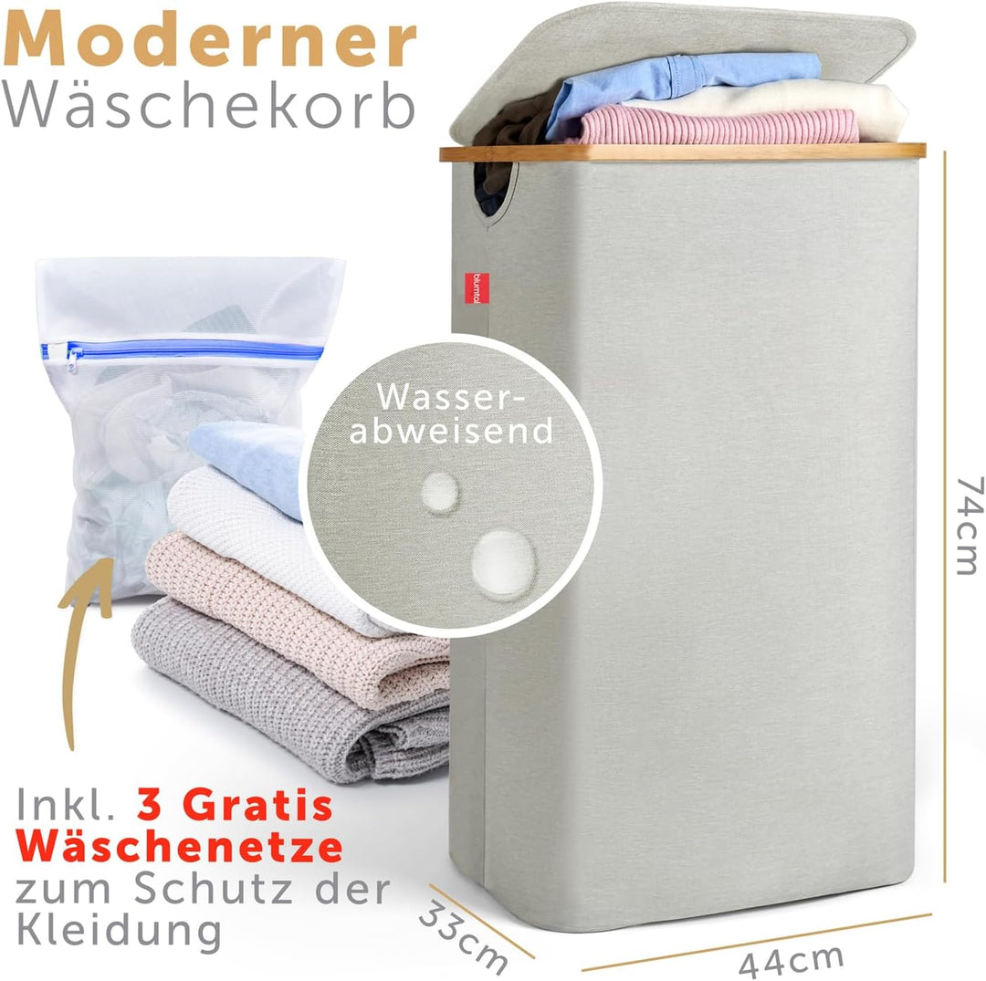Blumtal Wäschekorb 100L - Wäschesammler mit herausnehmbarem Wäschesack - Wäschekorb schmal - laundry