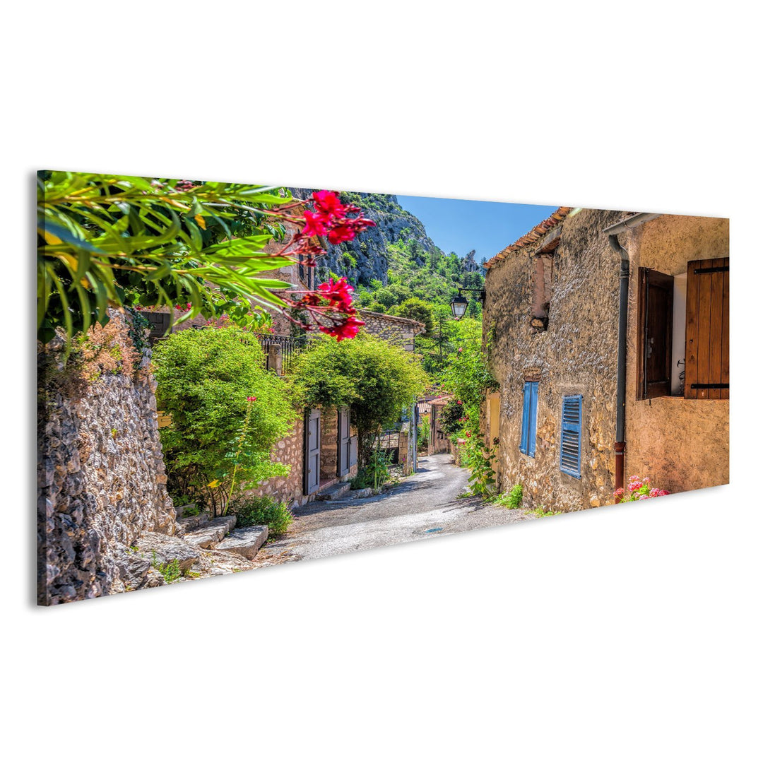 islandburner Bild Bilder auf Leinwand Dorf Moustiers Sainte Marie mit Strasse in Provence, Frankreic
