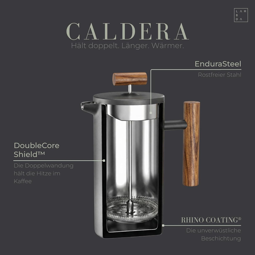 LAMBDA COFFEE® CALDERA Thermo French Press Edelstahl I 0,6 Liter - 3 Tassen Dusk Blue Blau I 3 Gröss