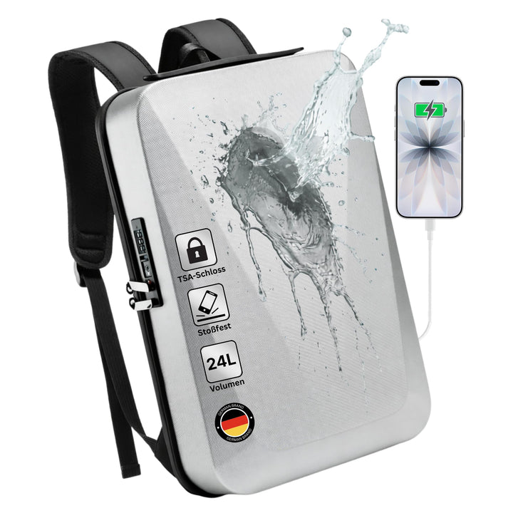 NOVARO Business Rucksack Herren mit Hartschale – 15,6 Zoll Laptop Rucksack Wasserdicht, Diebstahlsic