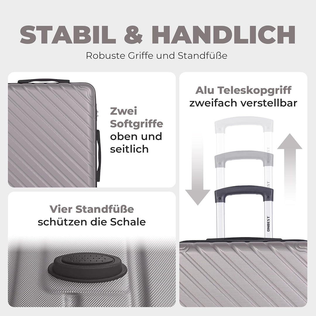 3erKoffersetXXL Komplettpaket – Sichere und leichte ABS Hartschalenkoffer 20"24"28" mit Rollen – Rei