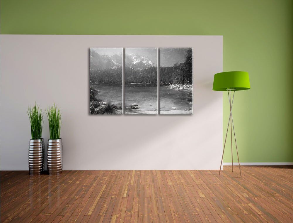 Pixxprint Bergsee als Leinwandbild/Grösse: 3 Teilig (120x80) cm/Wandbild/Kunstdruck/fertig bespannt