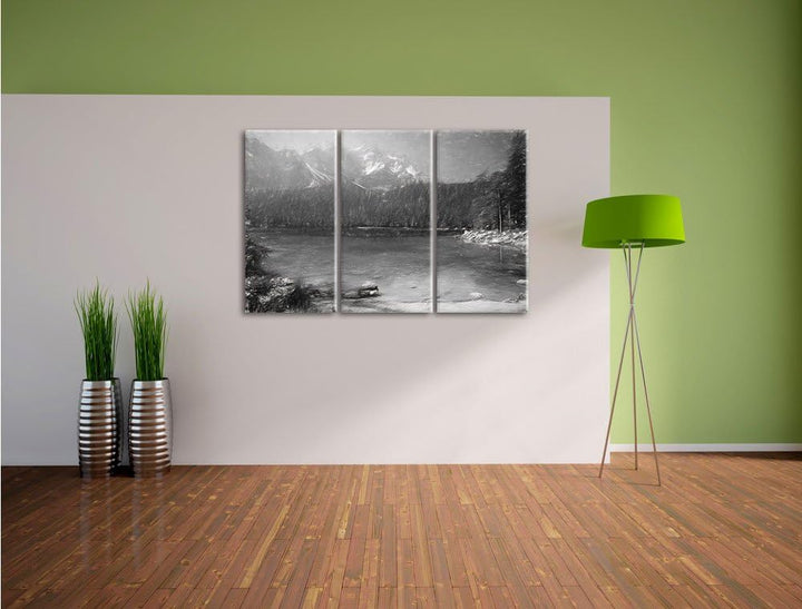 Pixxprint Bergsee als Leinwandbild/Grösse: 3 Teilig (120x80) cm/Wandbild/Kunstdruck/fertig bespannt