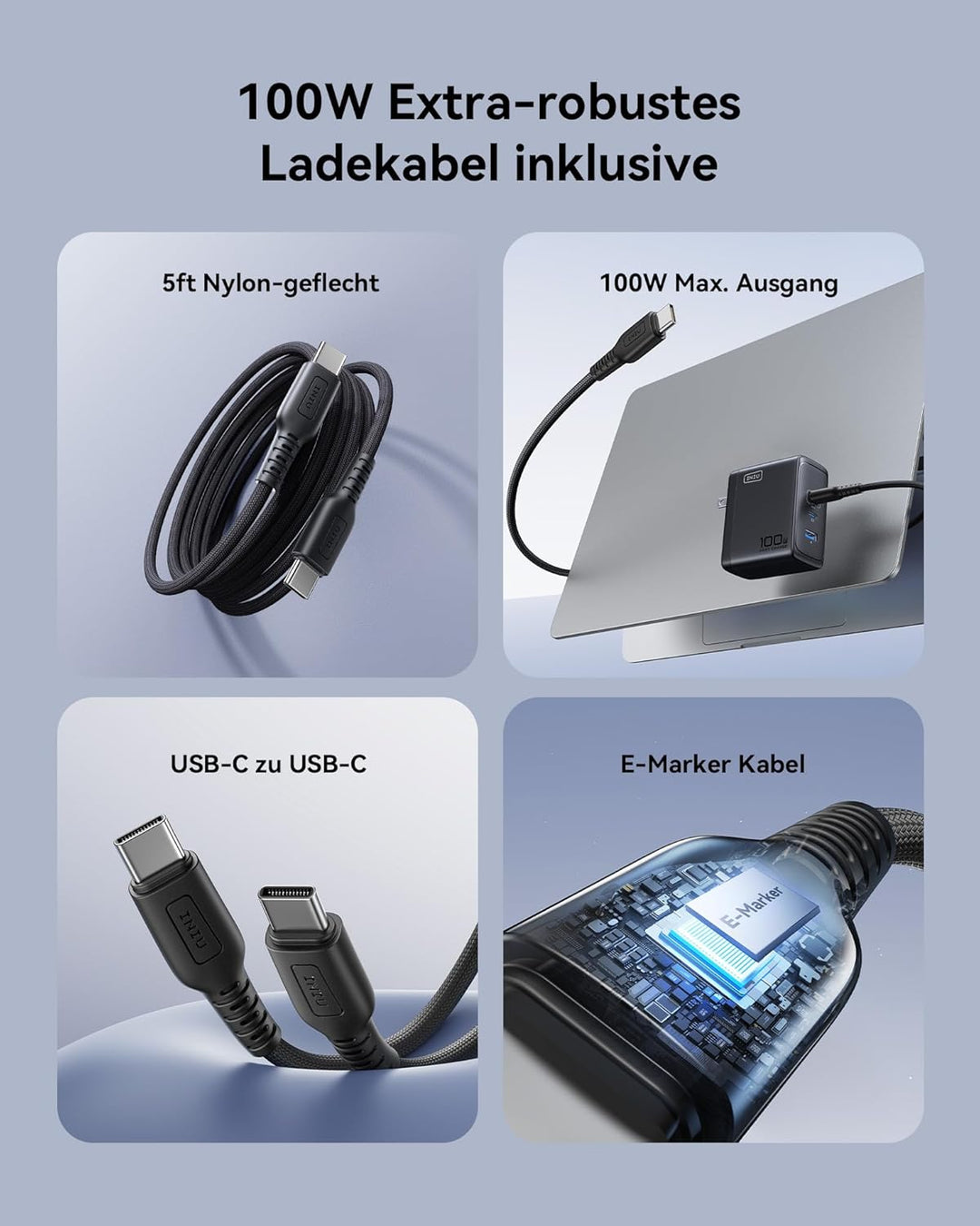 INIU 100W USB C SchnellLadegerät, (GaN Ⅲ) 3 Ports Laptop Netzteil PD PPS ladegerät Fast Charger, Kom
