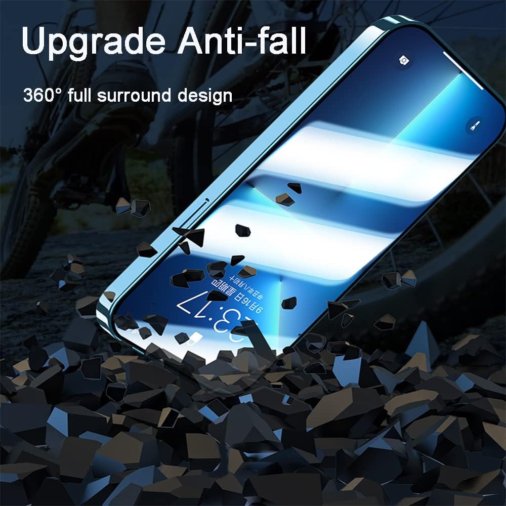 iPhone 14 Schutzhülle Transparent Gehärtetes Glas Case Original Metall Stossfänger 360 Grad Schutz C