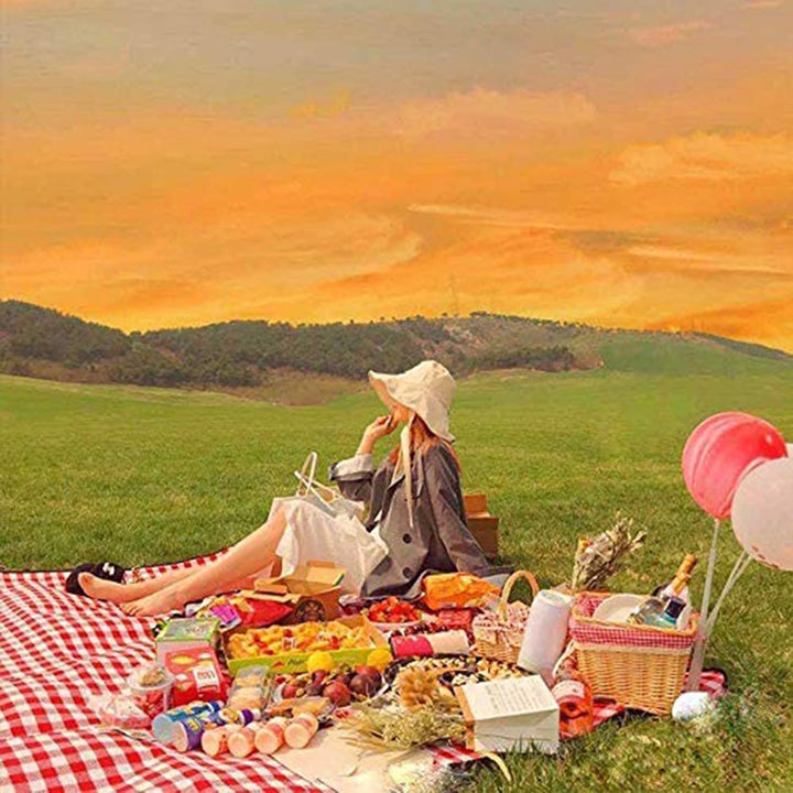 Picnic blanket Waterproof beach blanket 200 x 300 cm Washable Lightweight with handle Red check Suit