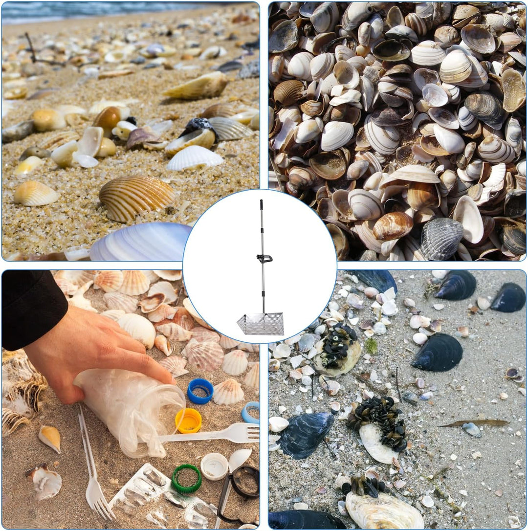 Sandflohrechen für den Strand, Sandschaufel und -sieb aus Edelstahl, extra grosser, 40 cm breiter Re