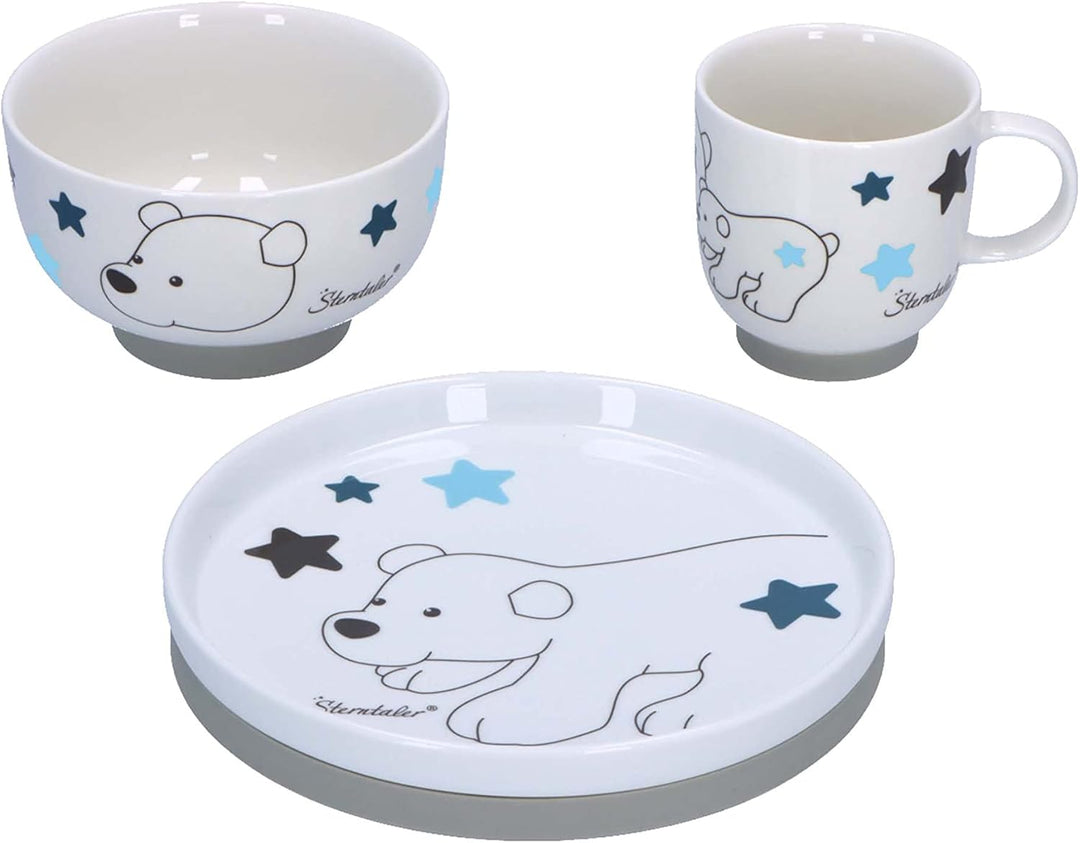 Sterntaler Baby Unisex Kindergeschirr Set Porzellan-Geschirr-Set 3-teilig Eisbär Elia - Frühstücksse