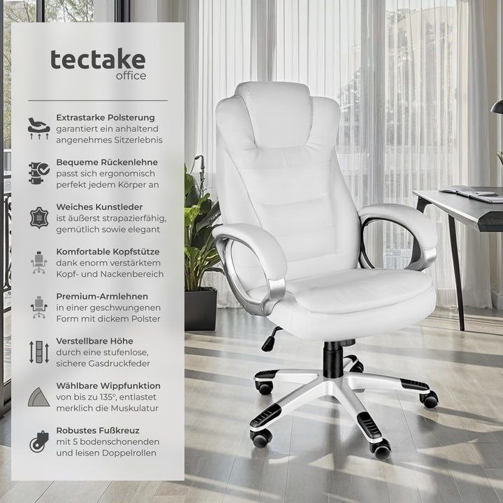 tectake Chefsessel, Bürostuhl ergonomisch, Drehstuhl mit Rollen, Gaming Stuhl, hohe Rückenlehne und