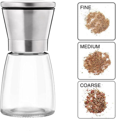 Lawei 4er-set Edelstahl Gewürzmühle Set 160ml Salz und Pfeffermühle mit Einstellbar Mahlwerk Chilimü