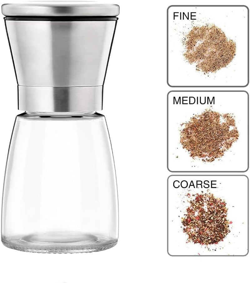 Lawei 4er-set Edelstahl Gewürzmühle Set 160ml Salz und Pfeffermühle mit Einstellbar Mahlwerk Chilimü