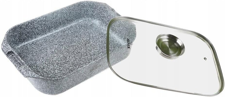 Bräter mit Deckel 6 L, Keramik-Marmor-Beschichtung, Grau | Auflaufform für Backofen und alle Herdart