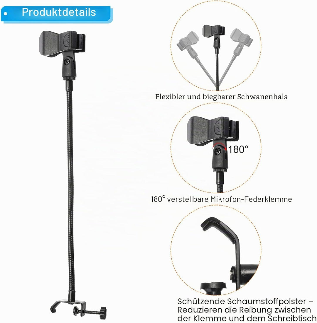 PATIKIL 18,5" Schwanenhals-Tischmikrofonständer, flexibler Arm-Tischmikrofonständer mit Clip, 3/8" b
