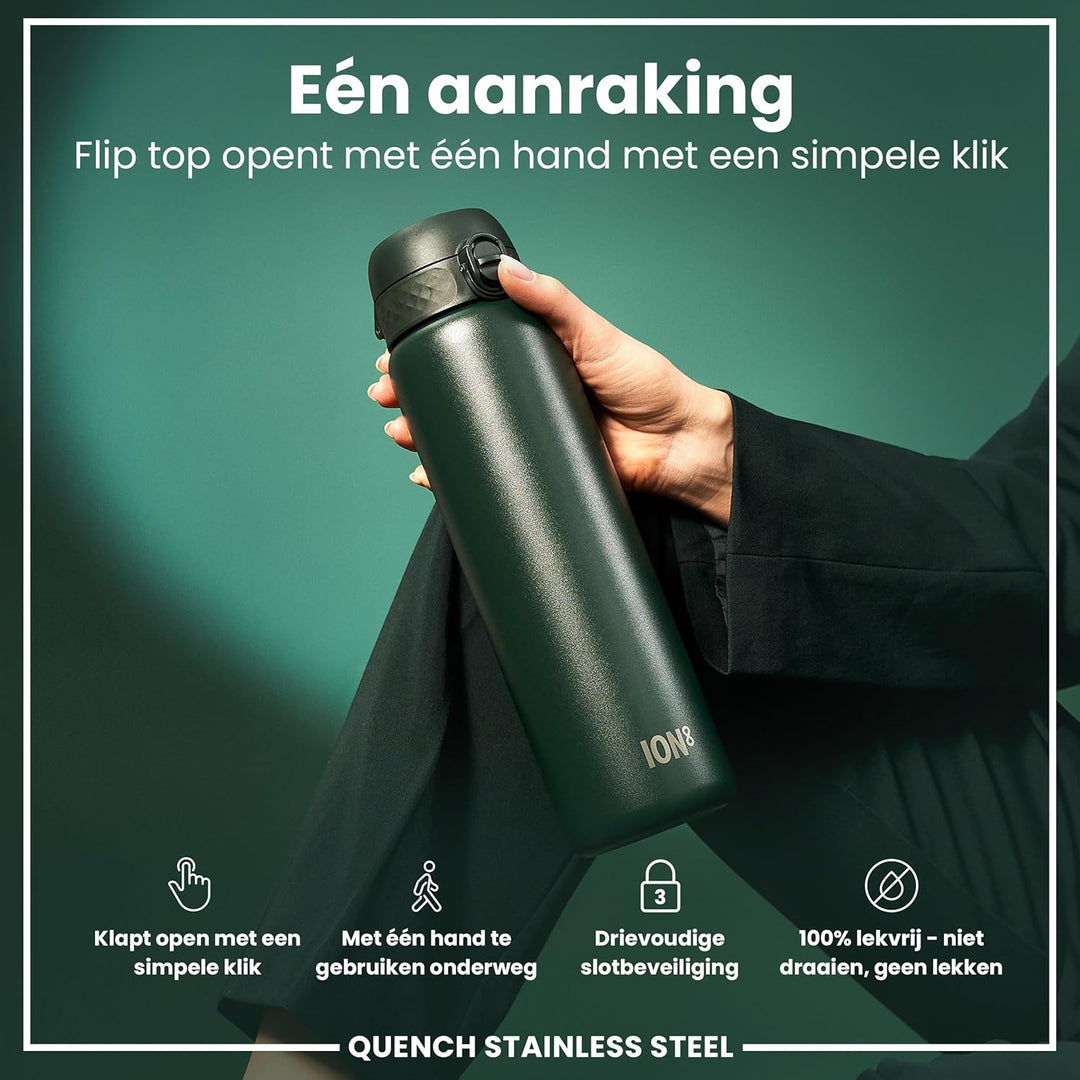 Ion8 1 Liter Edelstahl Trinkflasche, Auslaufsicher, Einhandöffnung, Sichere Verriegelung, Spülmaschi