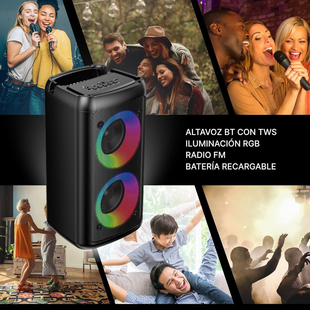 Bluetooth-Lautsprecher BSL-S21 mit Beleuchtung an den Lautsprechern | 2 Lautsprecher mit 4 Zoll | 20